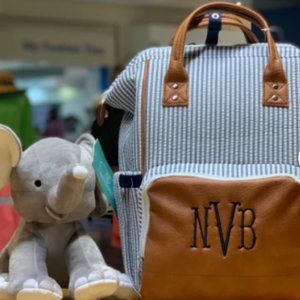 Monogrammed Seersucker Diaper Bag Backpack